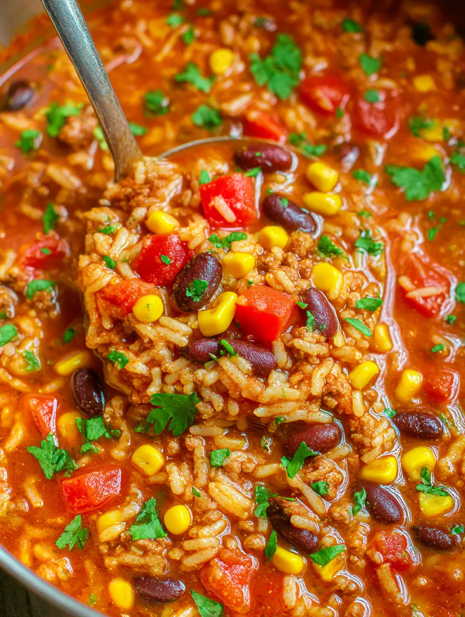 Sopa de carne y arroz mexicana.